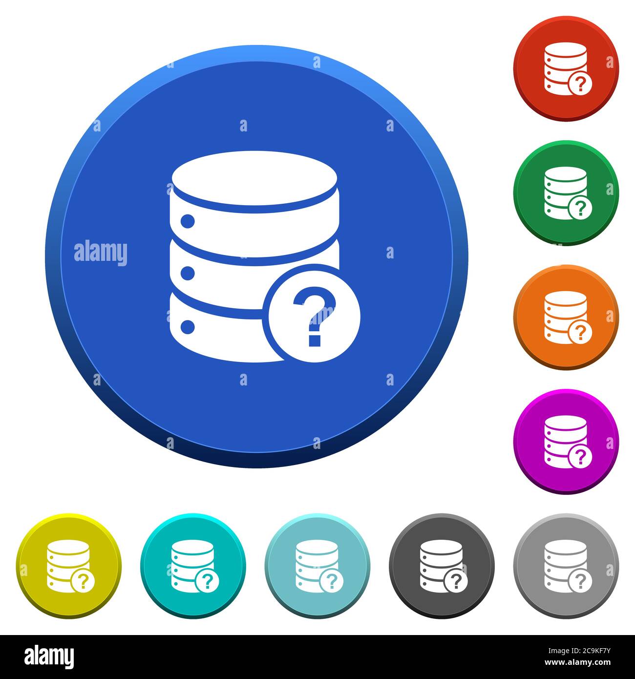 Database query round color beveled buttons with smooth surfaces and flat white icons Stock Vector