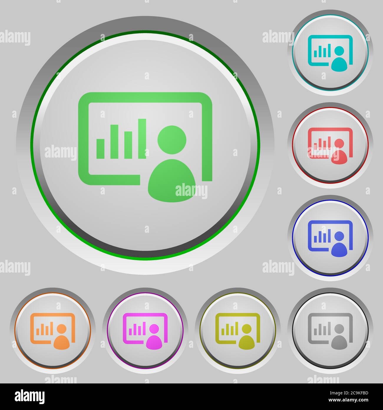 Presentation color icons on sunk push buttons Stock Vector