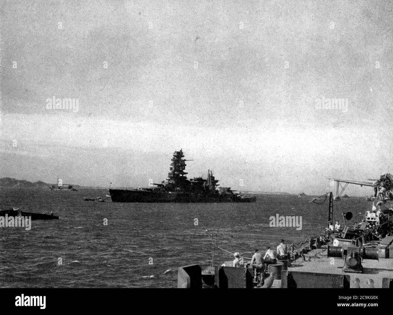Japanese battleship Nagato seen from USS Massachusetts (BB59) 1945