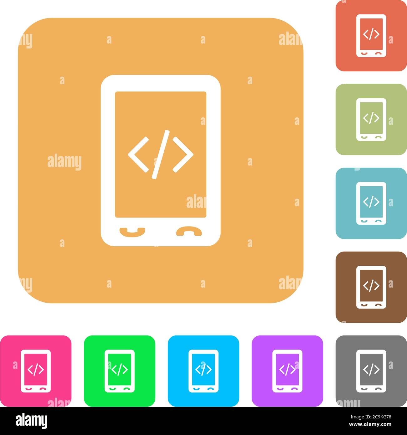 Mobile scripting flat icons on rounded square vivid color backgrounds. Stock Vector
