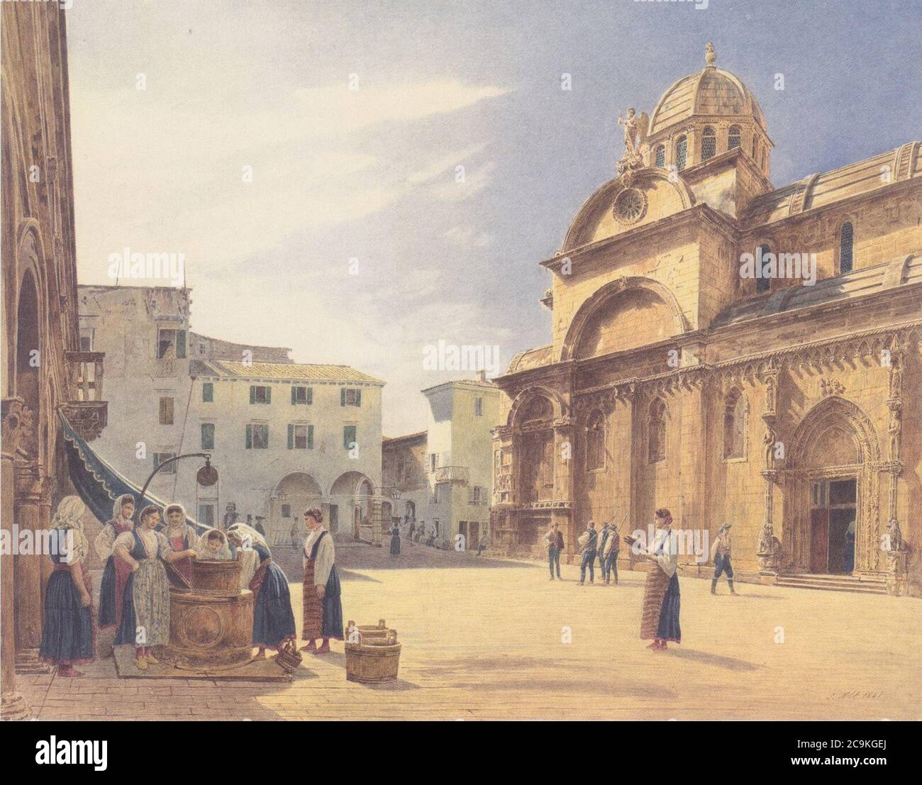 Jakob Alt - Piazza Grande mit der Domkirche von Sebenico - 1841. Stock Photo