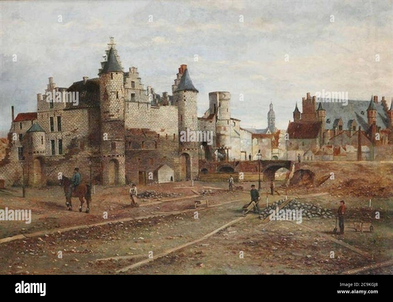 Jan Jacob Croegaert-Van Bree - Rebuilding the Antwerp 'Steen'. Stock Photo