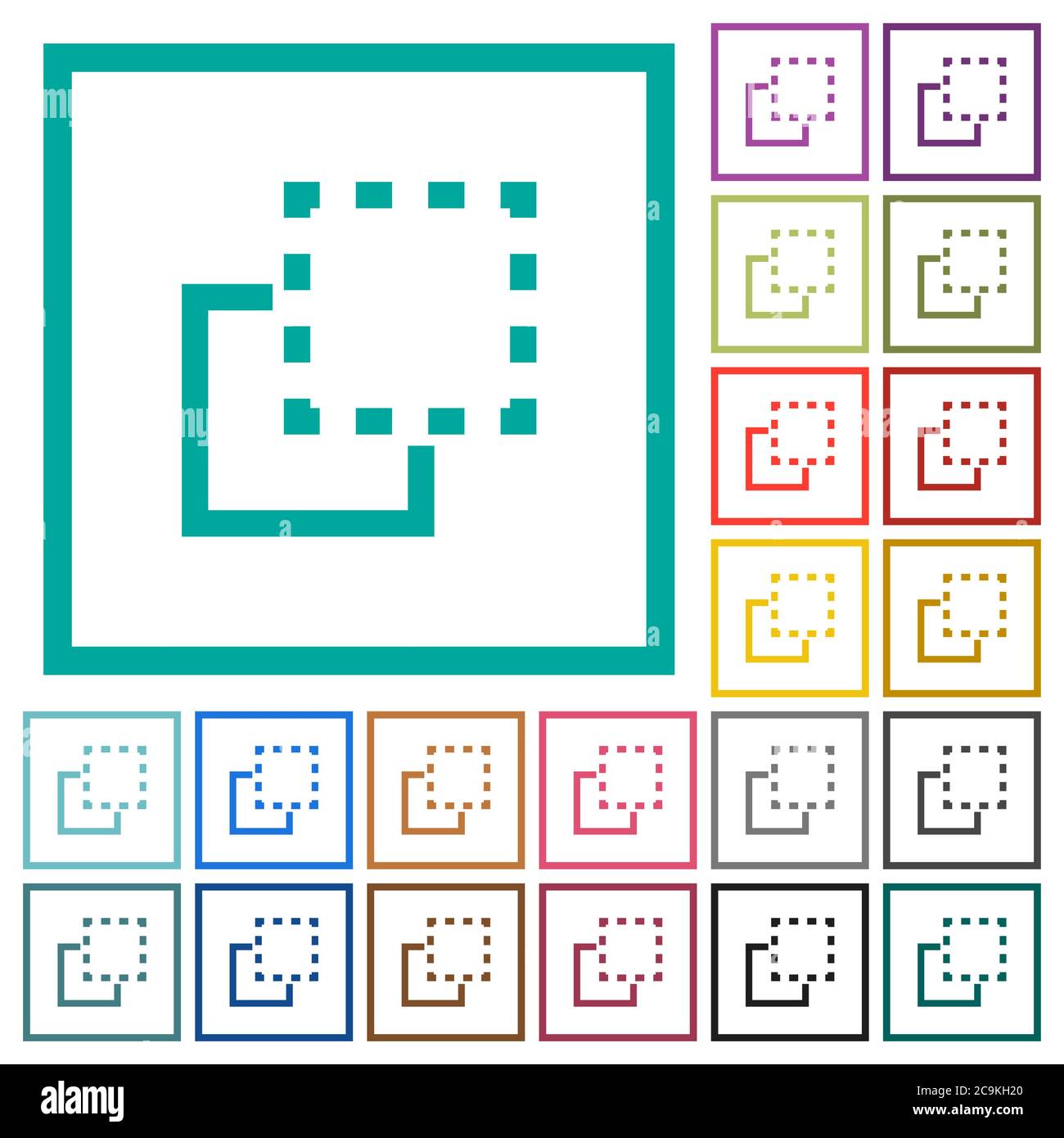 Bring element to front flat color icons with quadrant frames on white ...