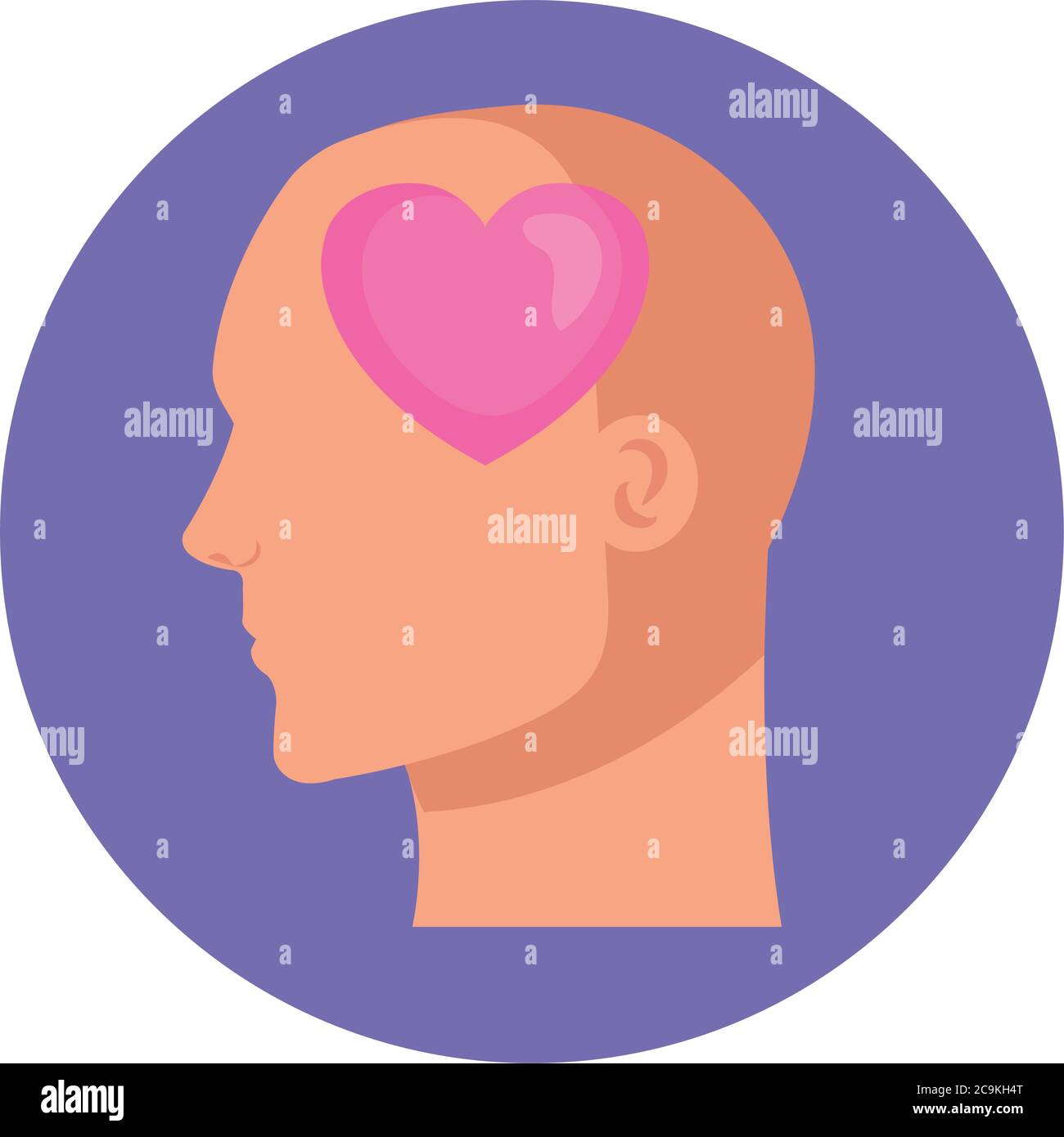 silhouette of head human profile with heart, on white background Stock ...