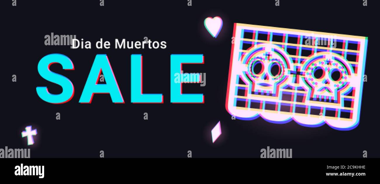 El Dia De Los Muertos Sale Web Banner. Day Of the Dead Clearance Promo Background Stock Vector