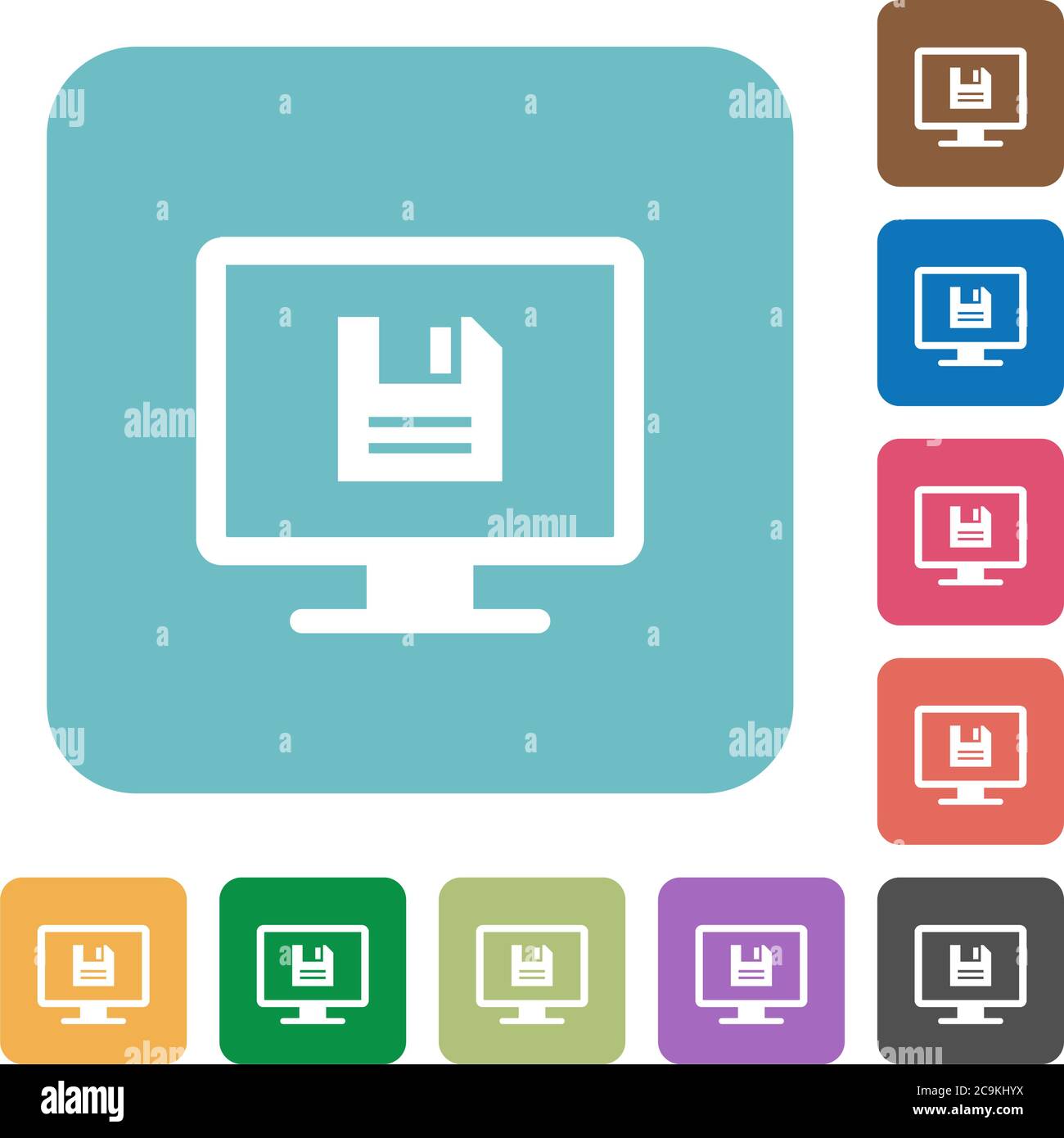 Save display settings white flat icons on color rounded square backgrounds Stock Vector
