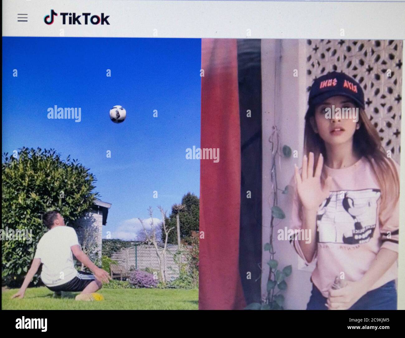 July 31, 2020: A boy playing soccer and a sad girl waving goodbye is shown on the TikTok social media app website in San Diego, California on Friday, July 31st, 2020. United States President Donald Trump is considering banning the Chinese TikTok through an executive order that could be issued as soon as Saturday, August 1st, 2020. Credit: Rishi Deka/ZUMA Wire/Alamy Live News Stock Photo