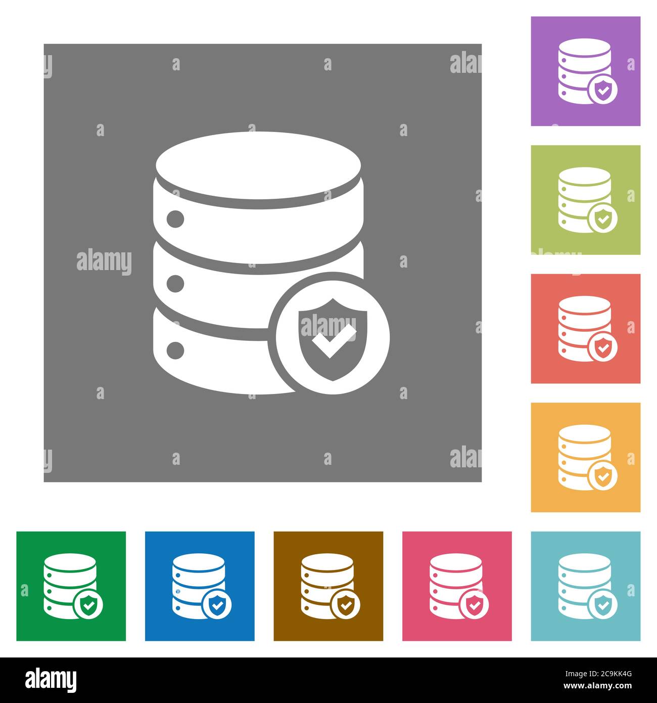 Database protected flat icons on simple color square backgrounds Stock Vector