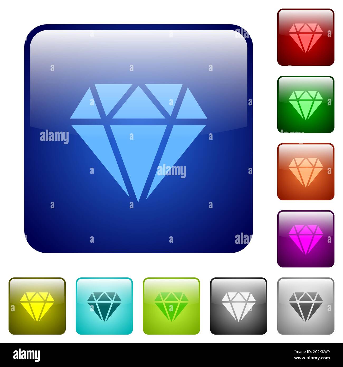 Diamond icons in rounded square color glossy button set Stock Vector