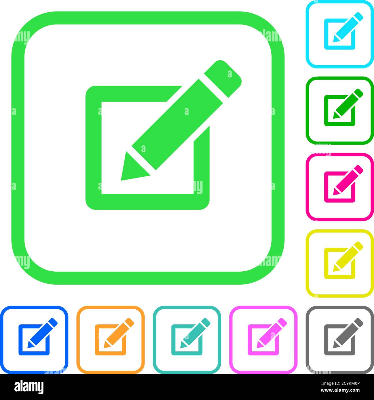 Editing box with pencil vivid colored flat icons in curved borders on ...