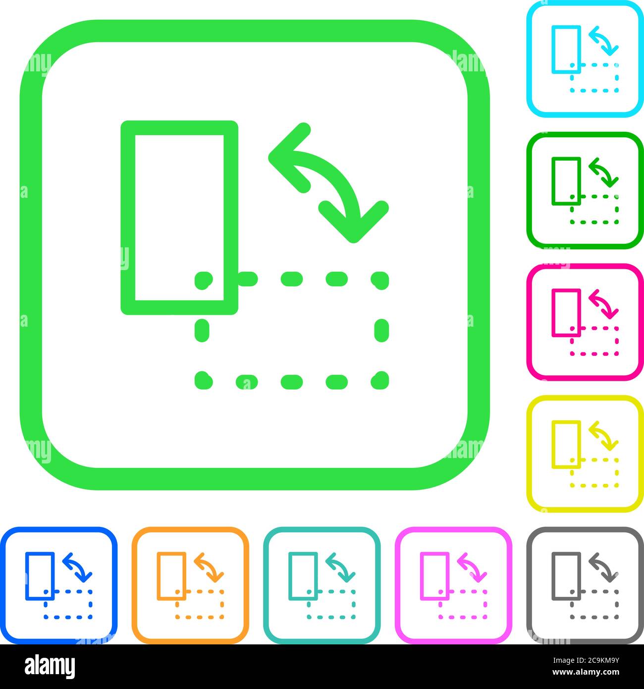 Rotate element vivid colored flat icons in curved borders on white ...