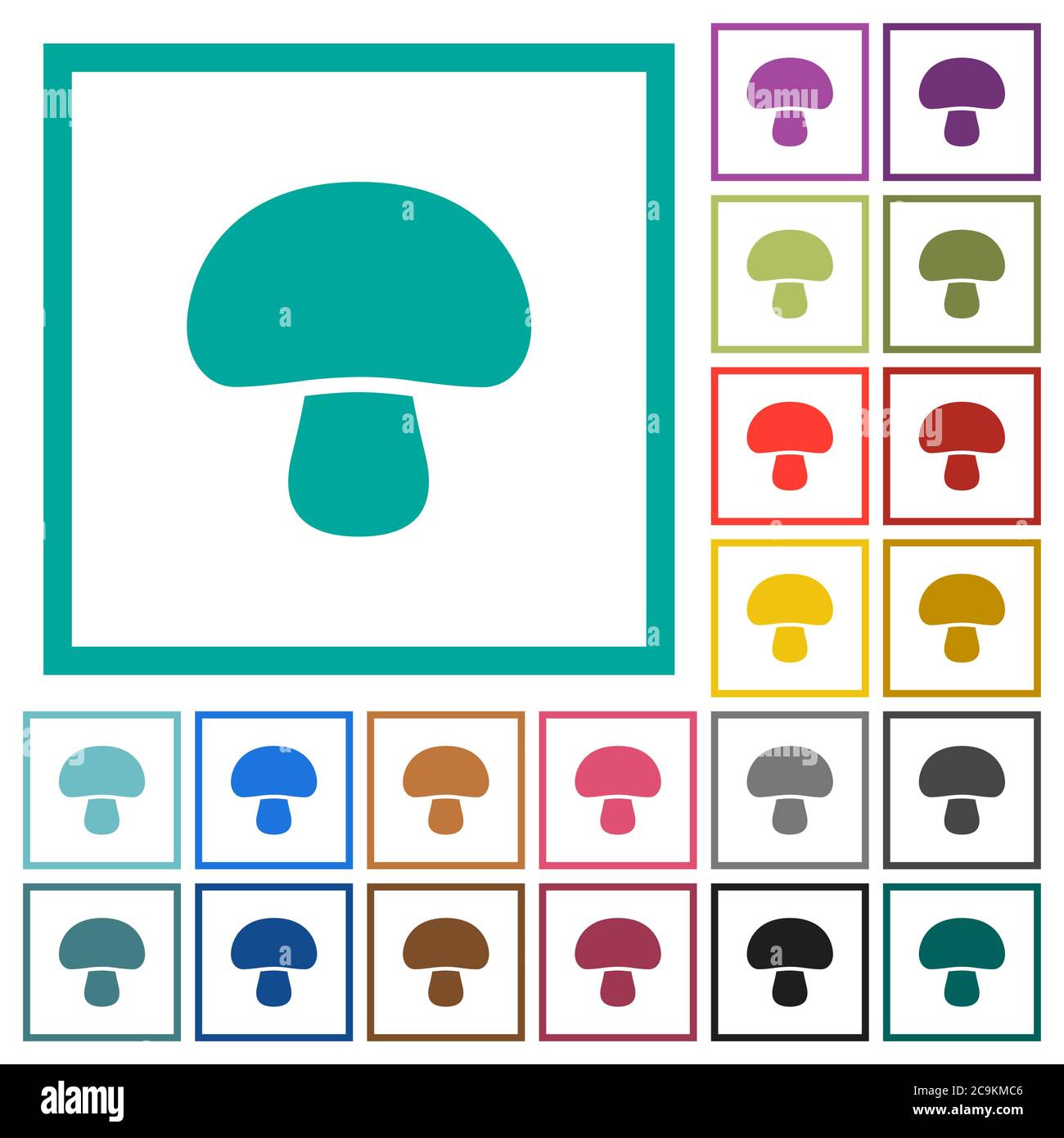 Mushroom flat color icons with quadrant frames on white background Stock Vector