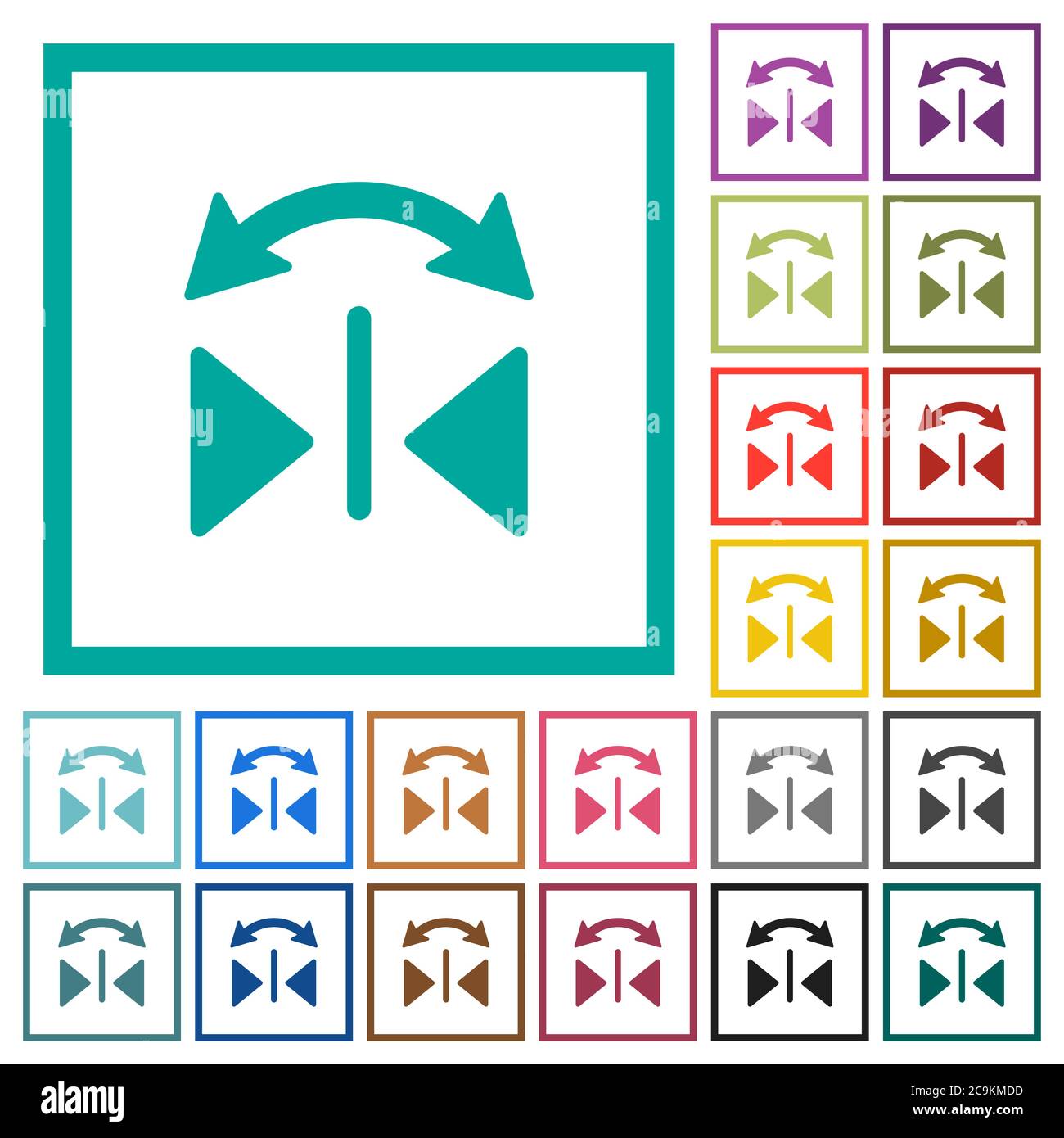 Horizontal flip flat color icons with quadrant frames on white ...