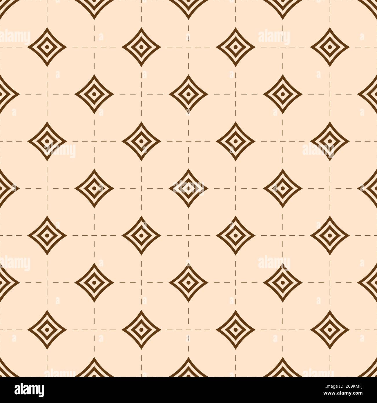 Seamless geometric pattern. Repeating geometric shapes, cross, circle, rhombus, diagonal dotted line. Minimalist design wallpaper for textile print. Stock Vector