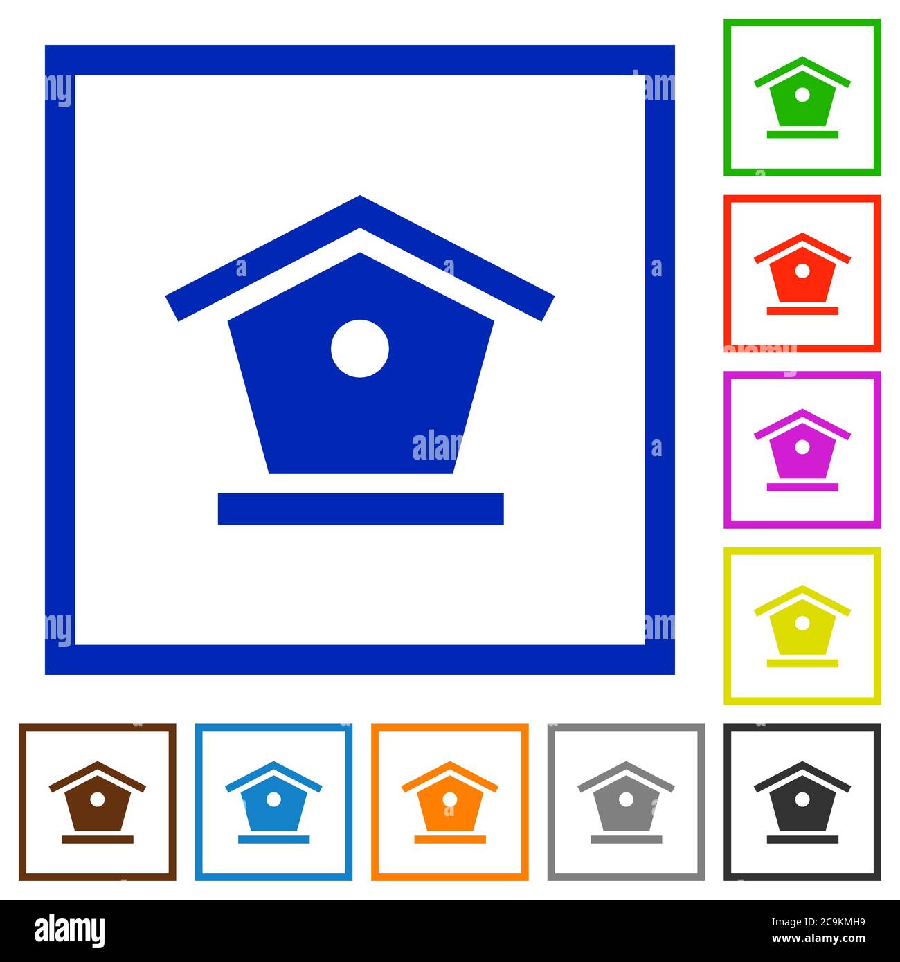 Bird feeder flat color icons in square frames on white background Stock Vector
