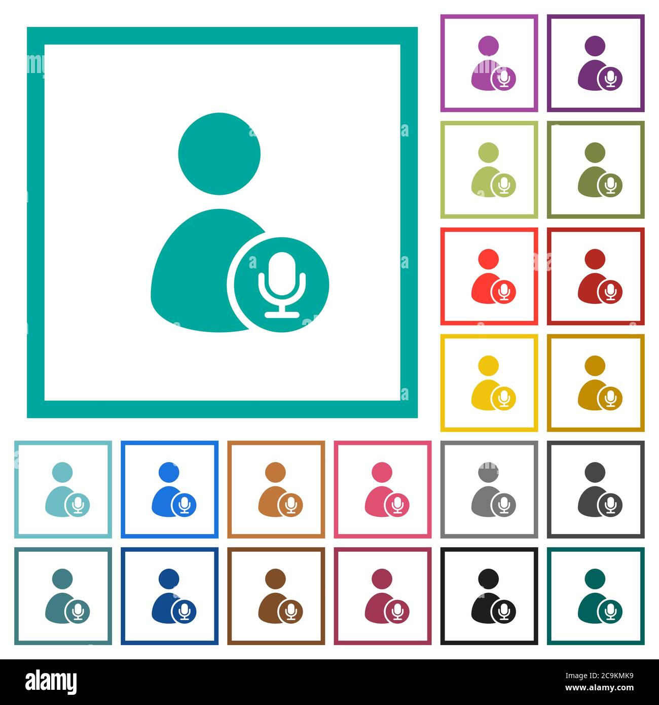 User broadcasting flat color icons with quadrant frames on white background Stock Vector