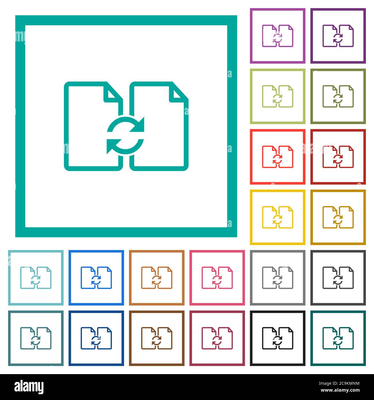 Swap documents flat color icons with quadrant frames on white background Stock Vector