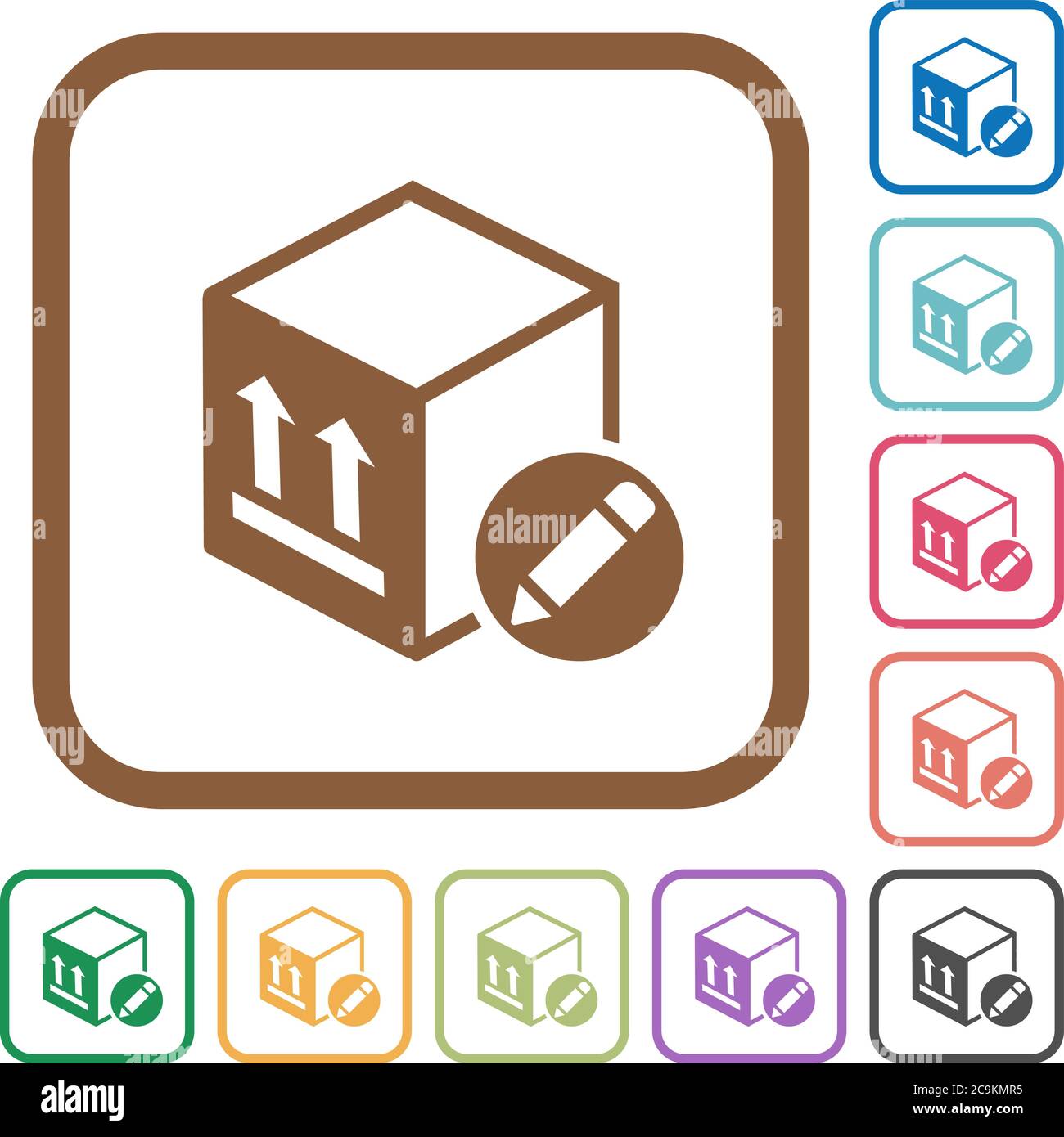 Package edit simple icons in color rounded square frames on white background Stock Vector