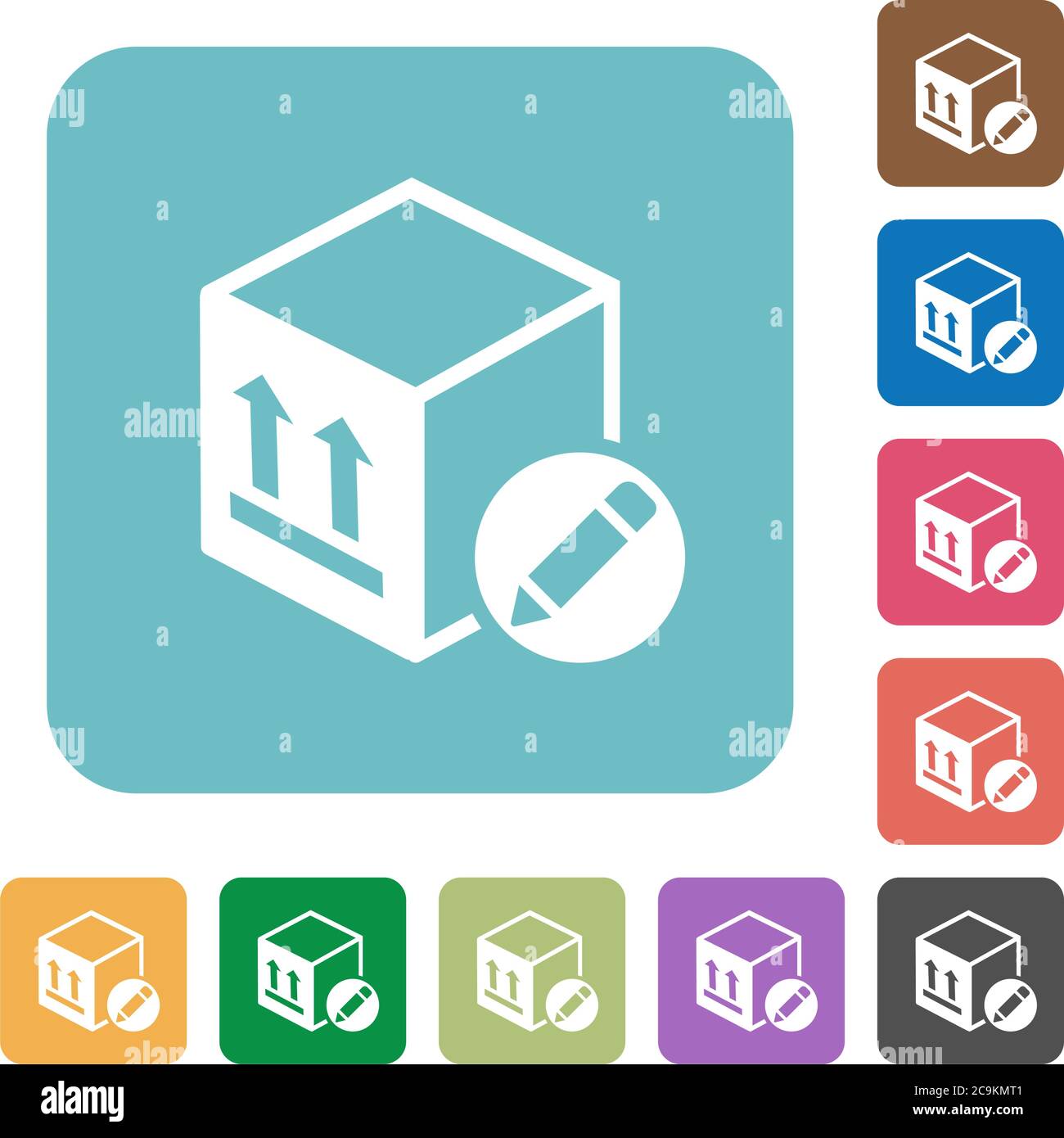 Package edit white flat icons on color rounded square backgrounds Stock Vector