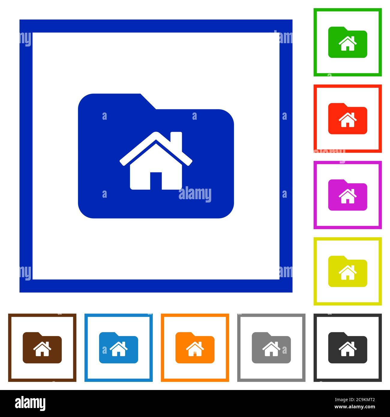 Home folder flat color icons in square frames on white background Stock Vector