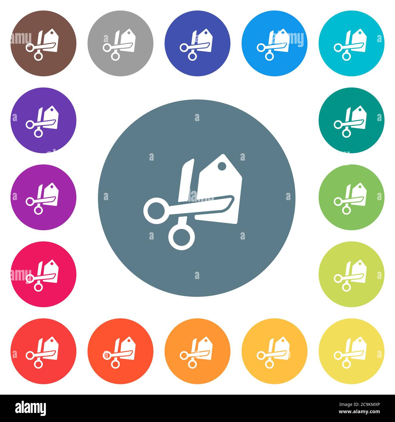 Price cut flat white icons on 17 round color backgrounds Stock Vector ...