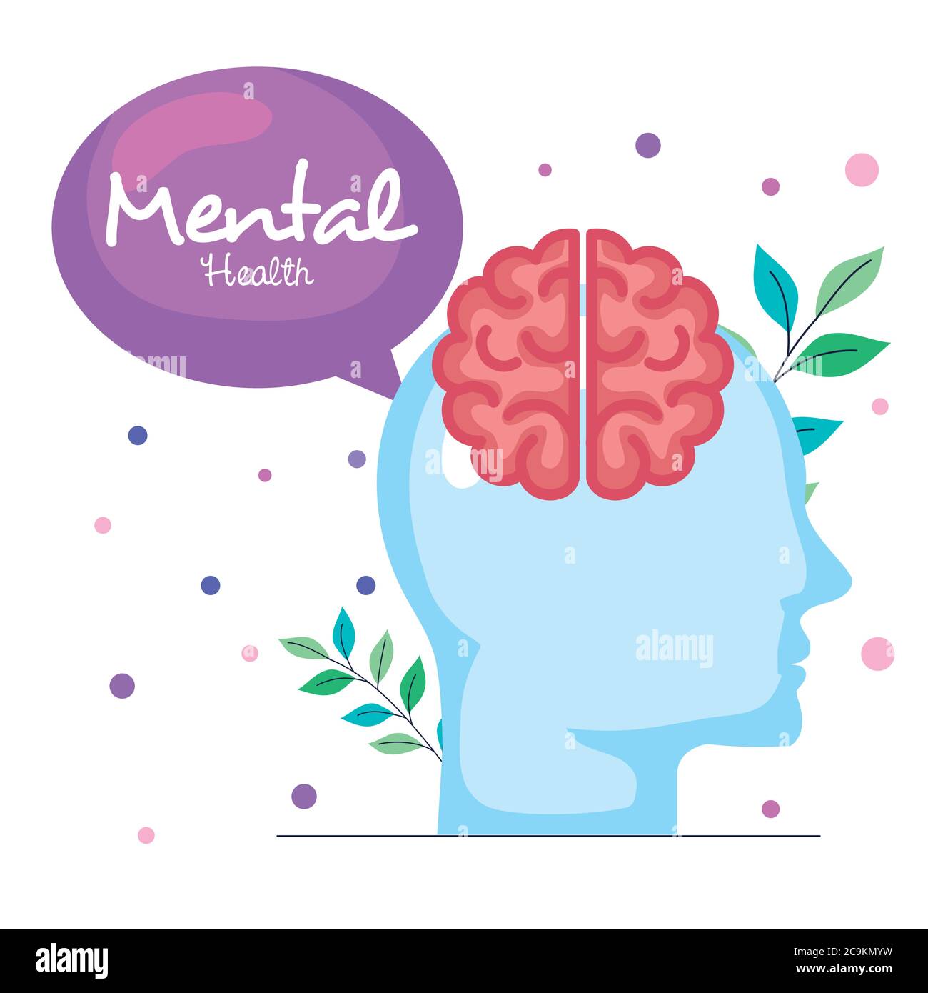 mental health concept, human profile with brain Stock Vector Image ...