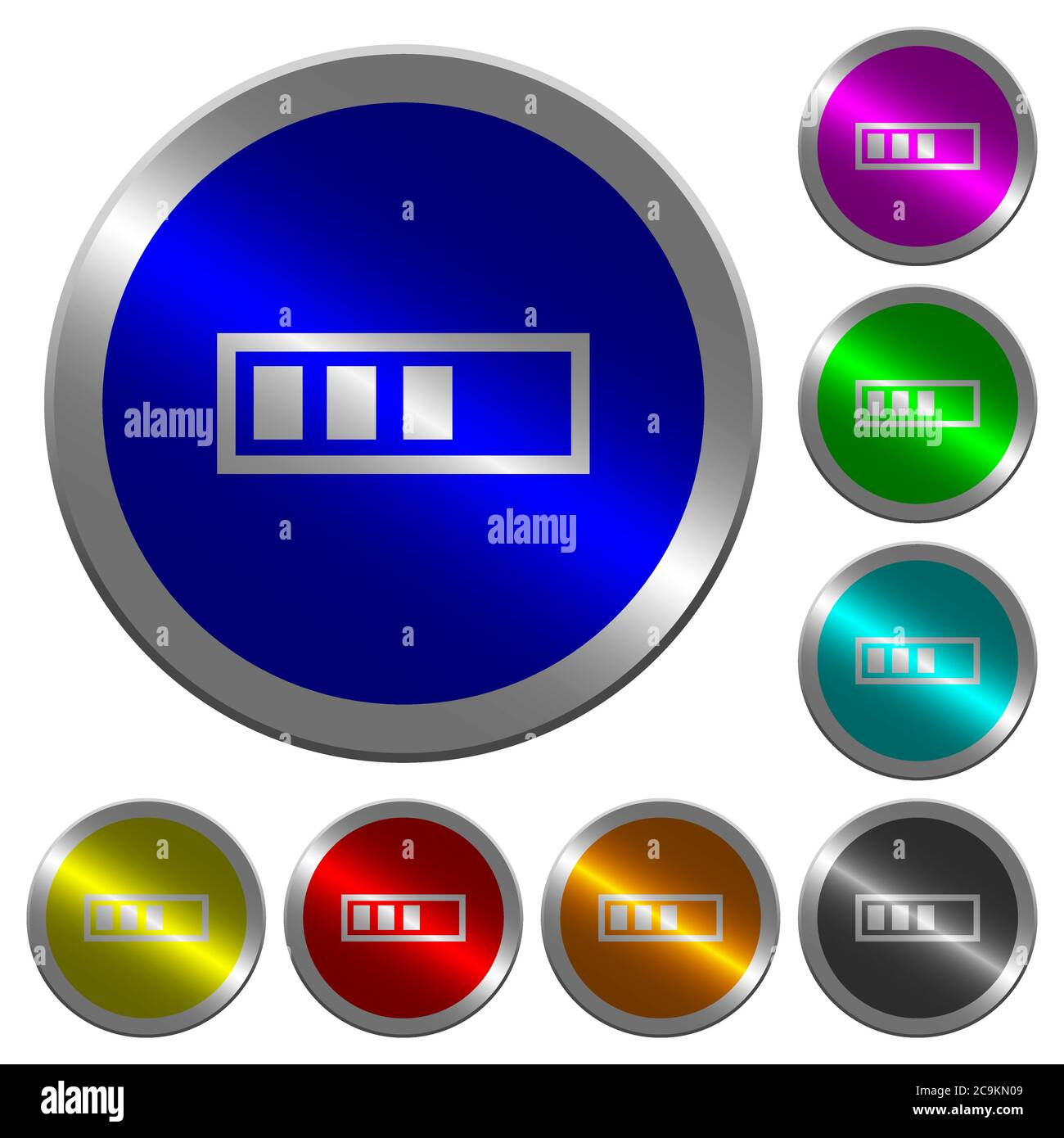 Progressbar icons on round luminous coin-like color steel buttons Stock ...