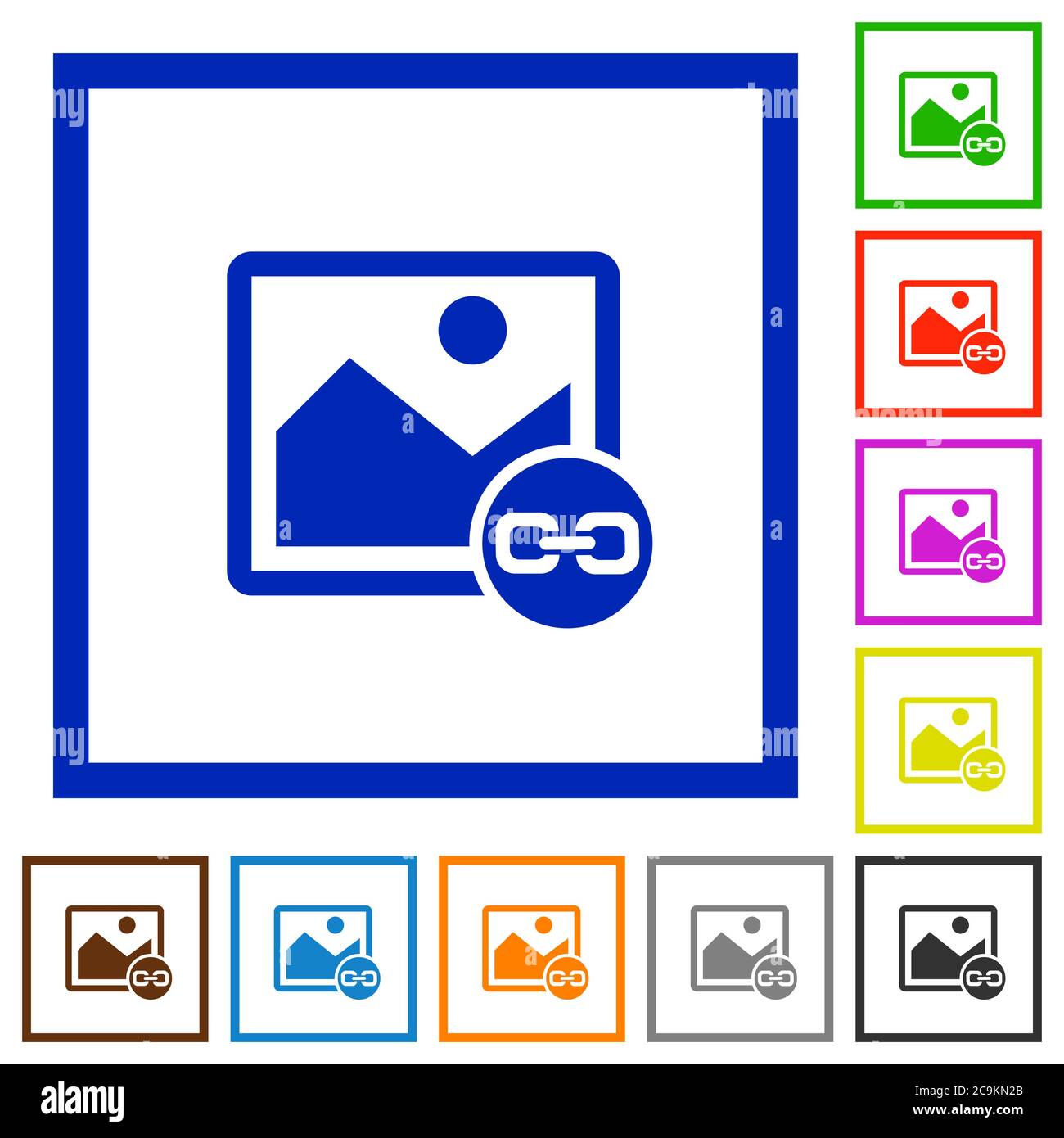 Link image flat color icons in square frames on white background Stock Vector