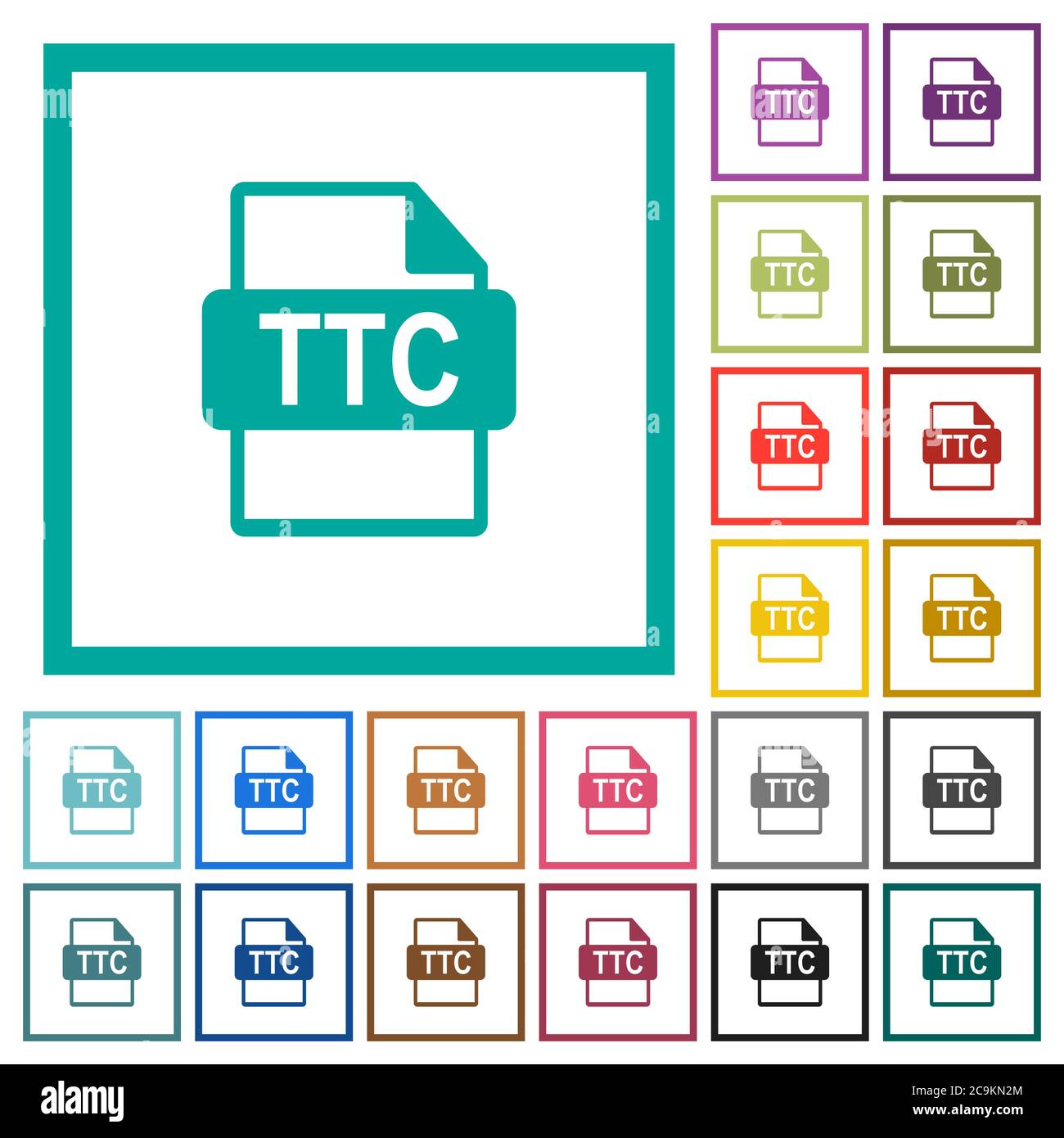 TTC file format flat color icons with quadrant frames on white background Stock Vector
