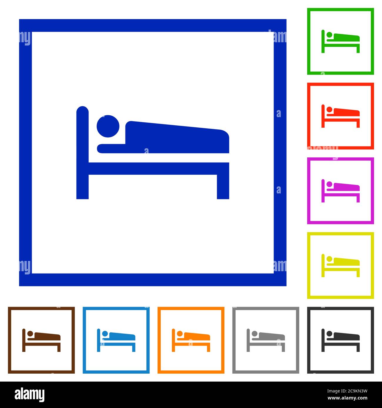 Sleeping man flat color icons in square frames on white background Stock Vector