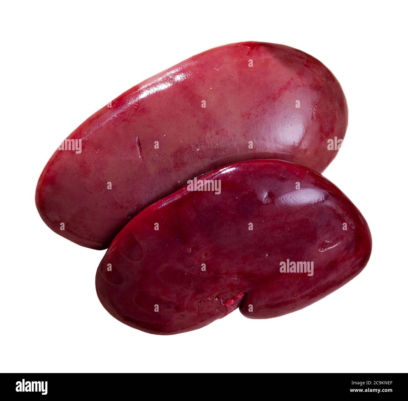 Raw meat food, fresh pork kidneys. Isolated over white background Stock