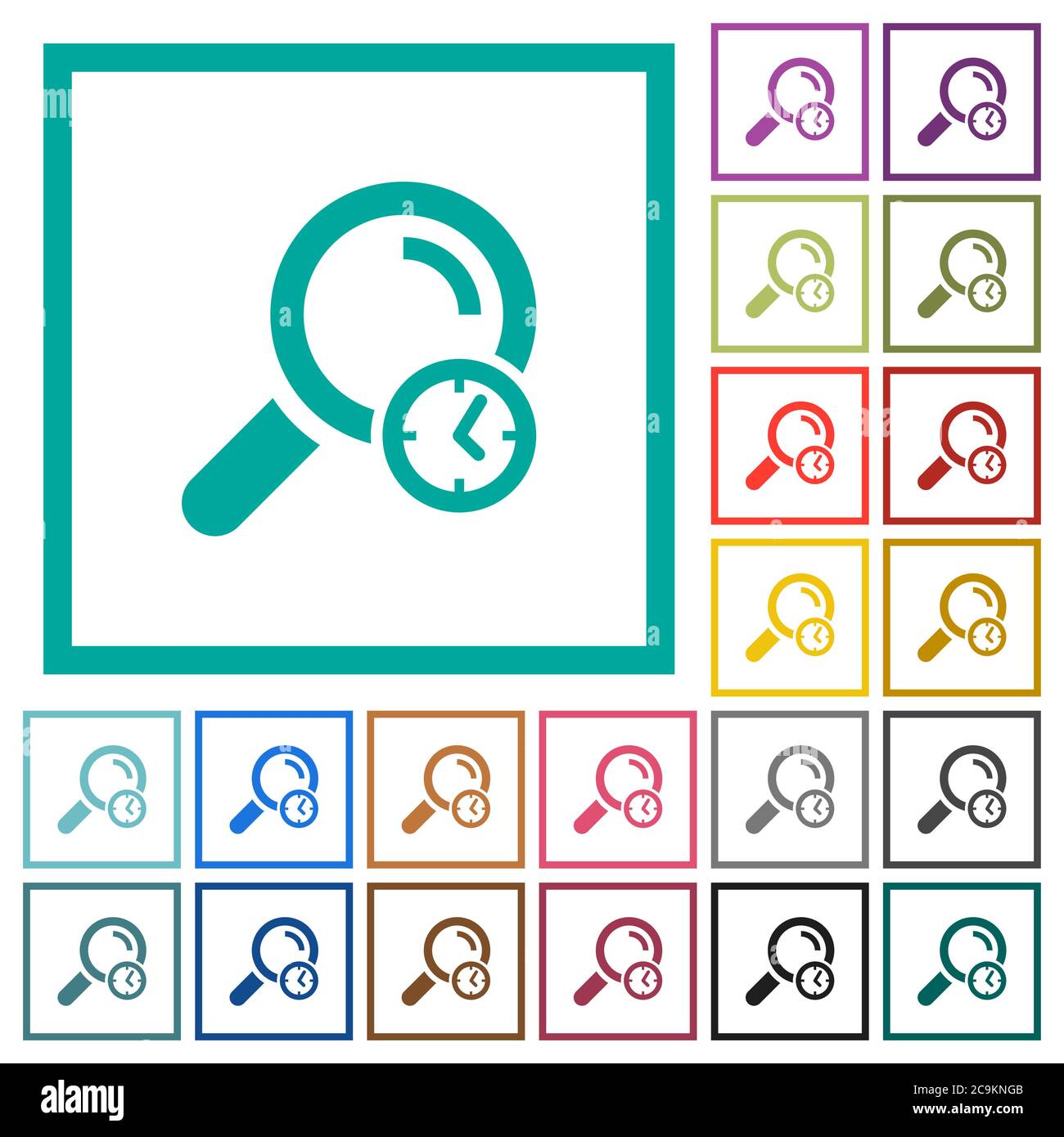 Query time flat color icons with quadrant frames on white background Stock Vector