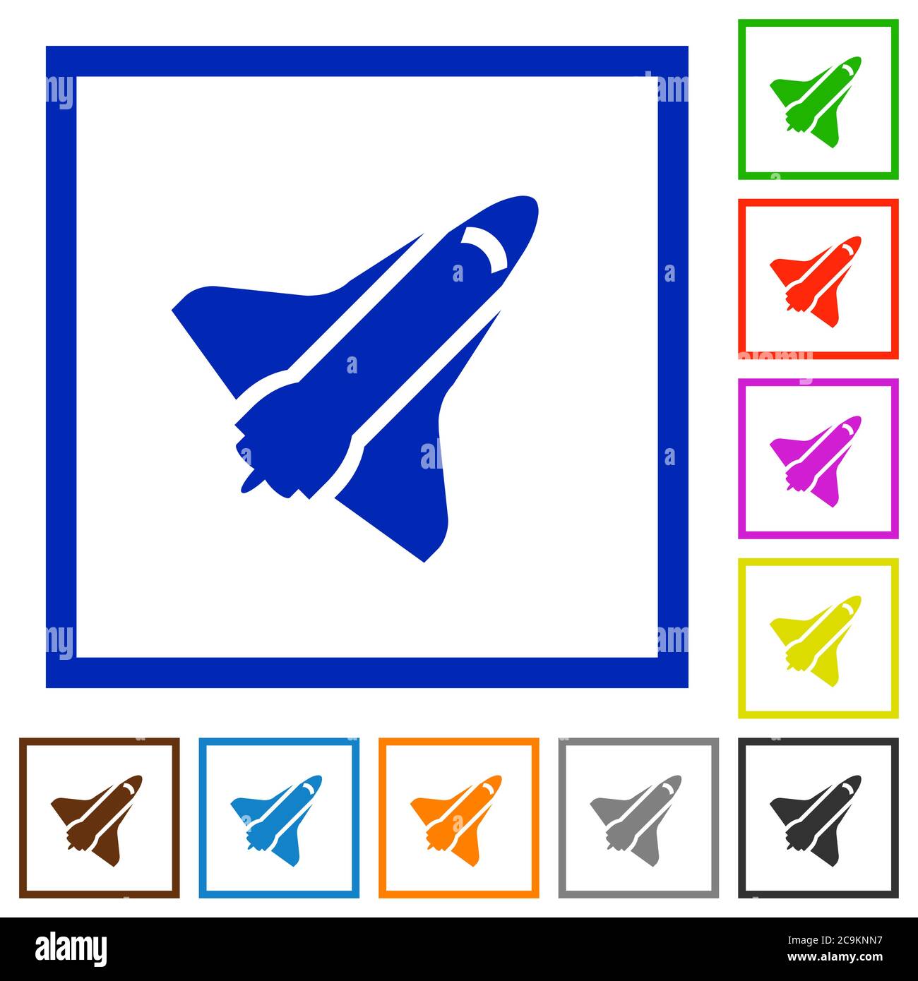 Space shuttle flat color icons in square frames on white background Stock Vector