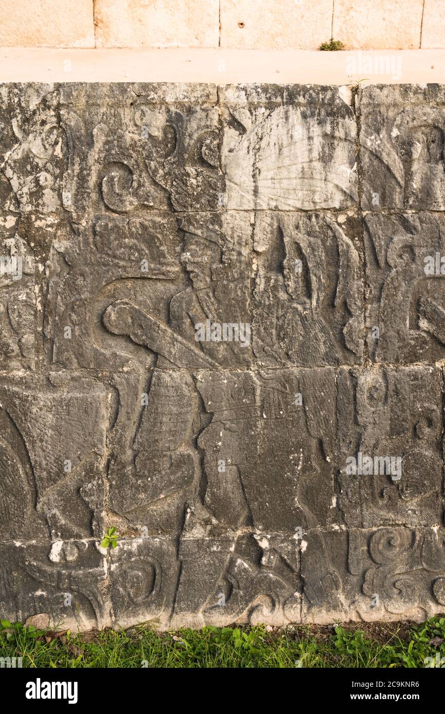 Stone bas relief carvings of ball players on the walls of the Great