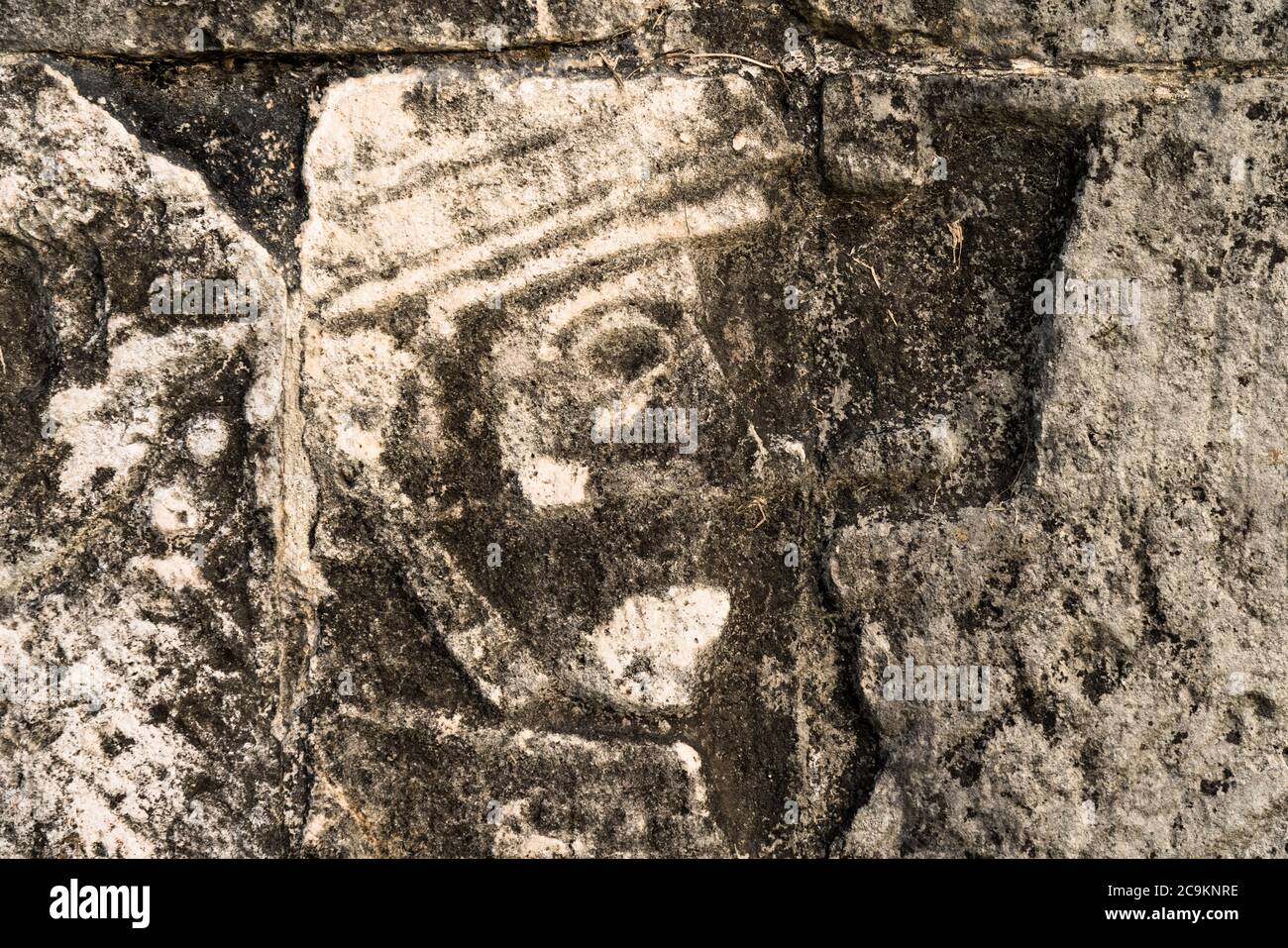 Stone bas relief carvings of ball players on the walls of the Great
