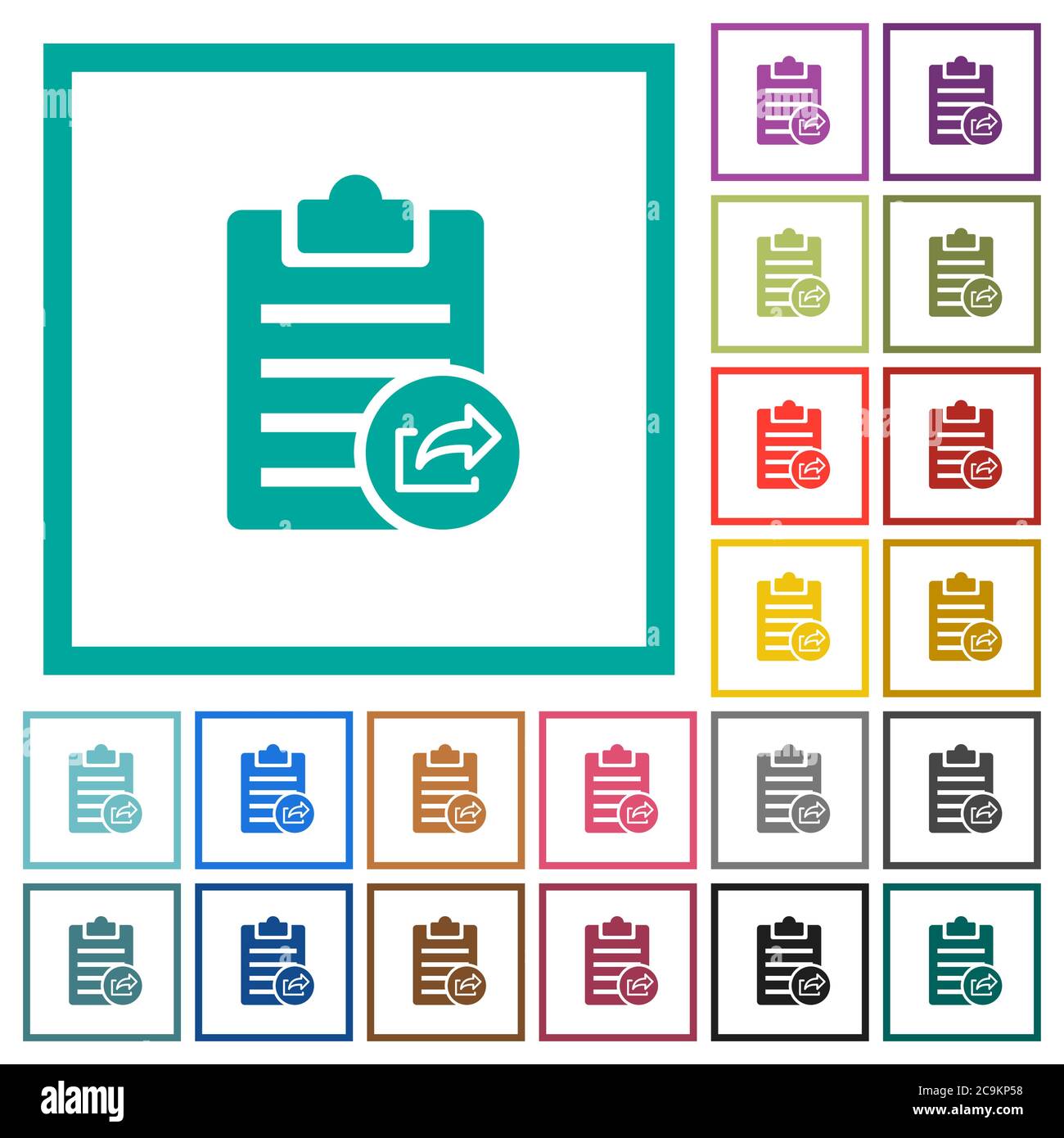 Export note flat color icons with quadrant frames on white background Stock Vector