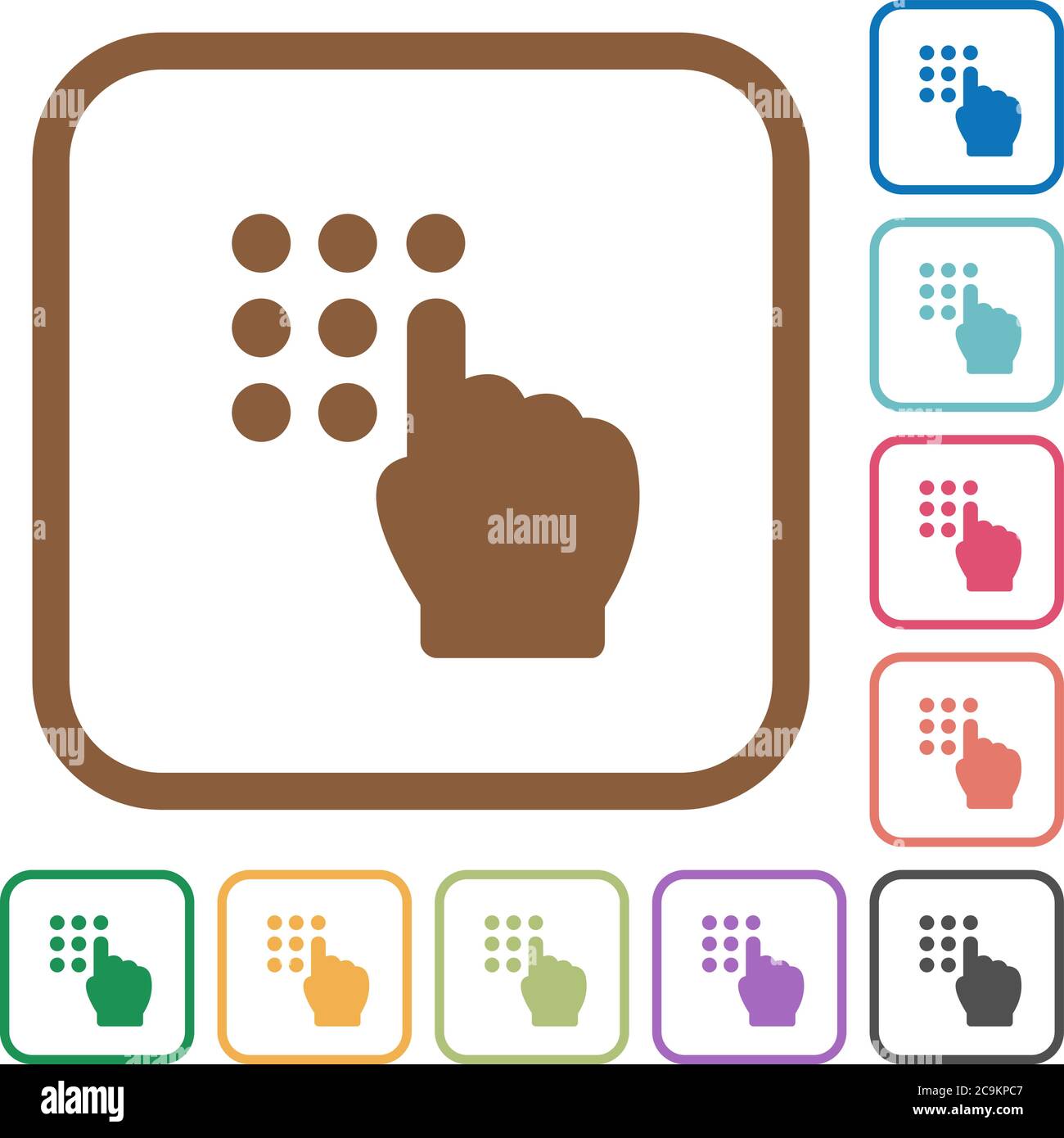 Typing security code simple icons in color rounded square frames on white background Stock Vector
