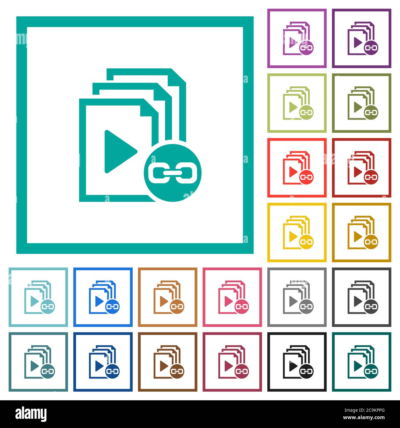 Link playlist flat color icons with quadrant frames on white background Stock Vector