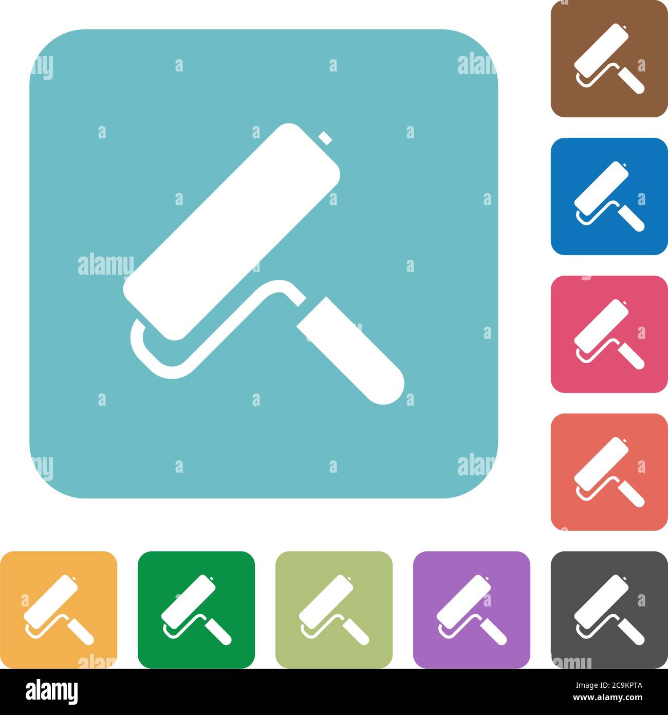 Paint roller white flat icons on color rounded square backgrounds Stock Vector