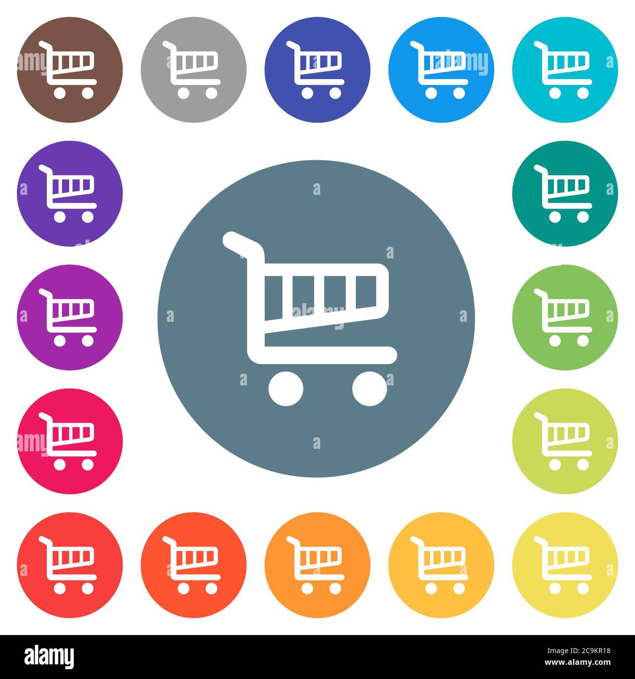Single cart flat white icons on round color backgrounds. 17 background ...