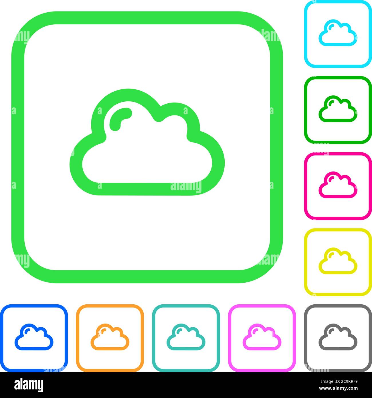 Single cloud vivid colored flat icons in curved borders on white background Stock Vector