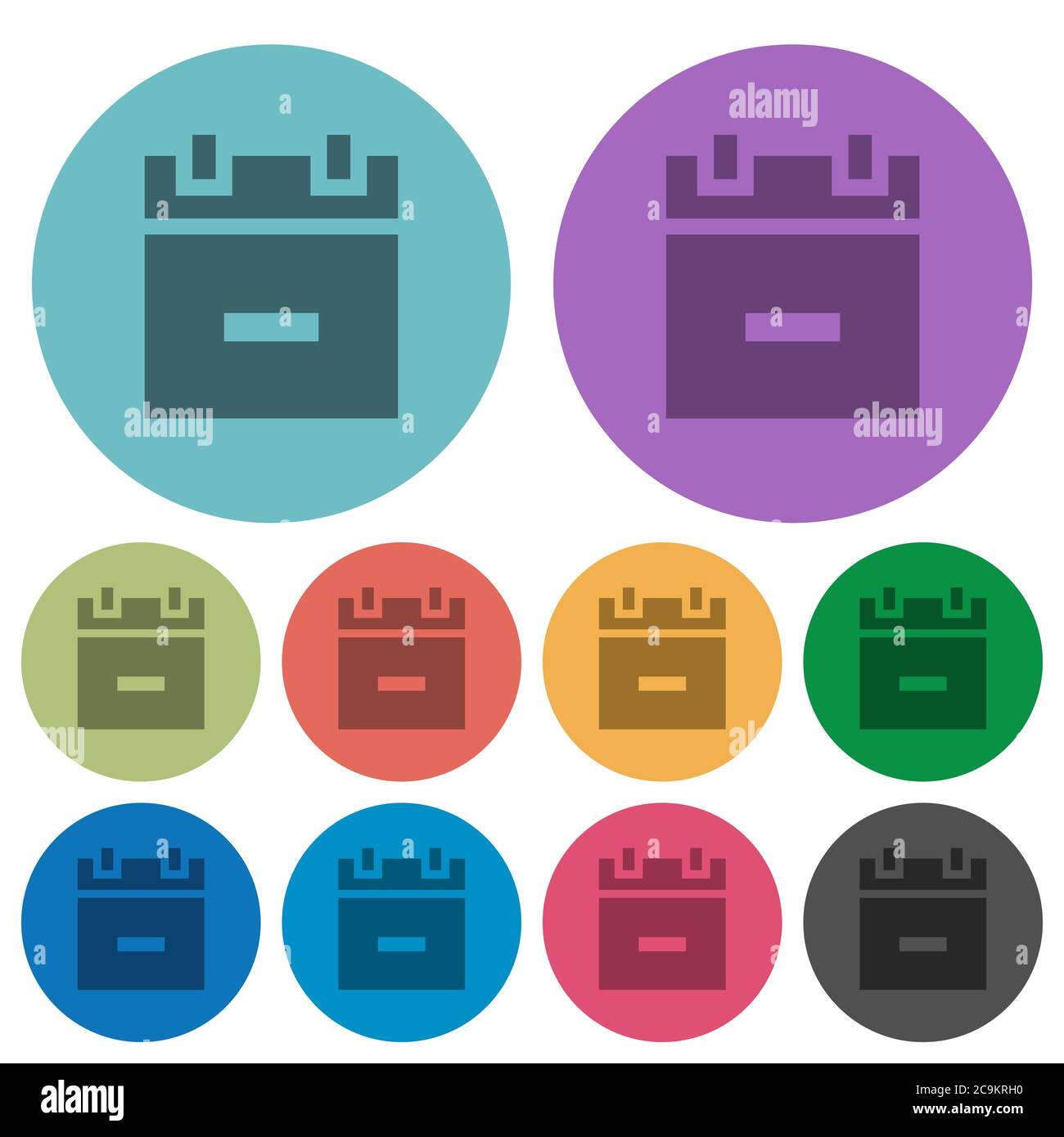 Remove schedule item darker flat icons on color round background Stock Vector