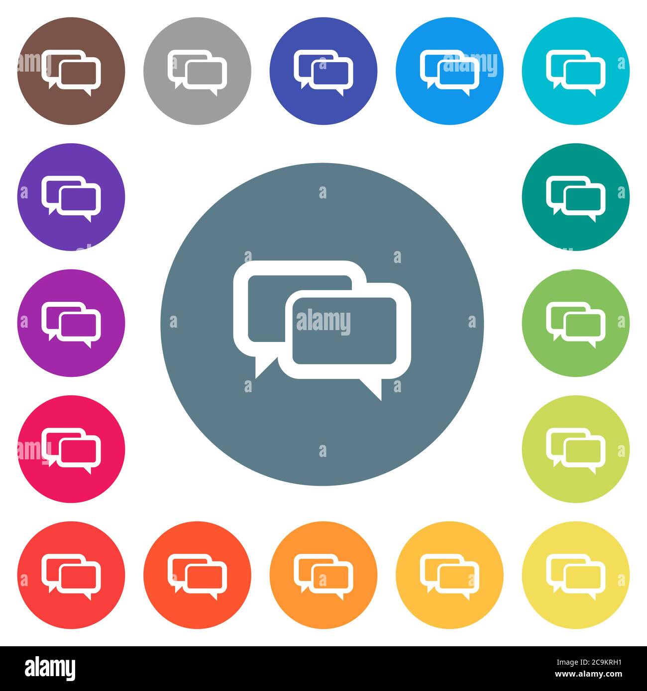 Chat bubbles flat white icons on round color backgrounds. 17 background ...