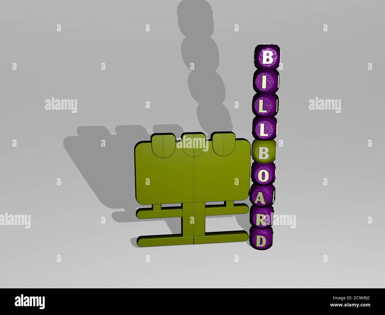 3D representation of BILLBOARD with icon on the wall and text arranged ...