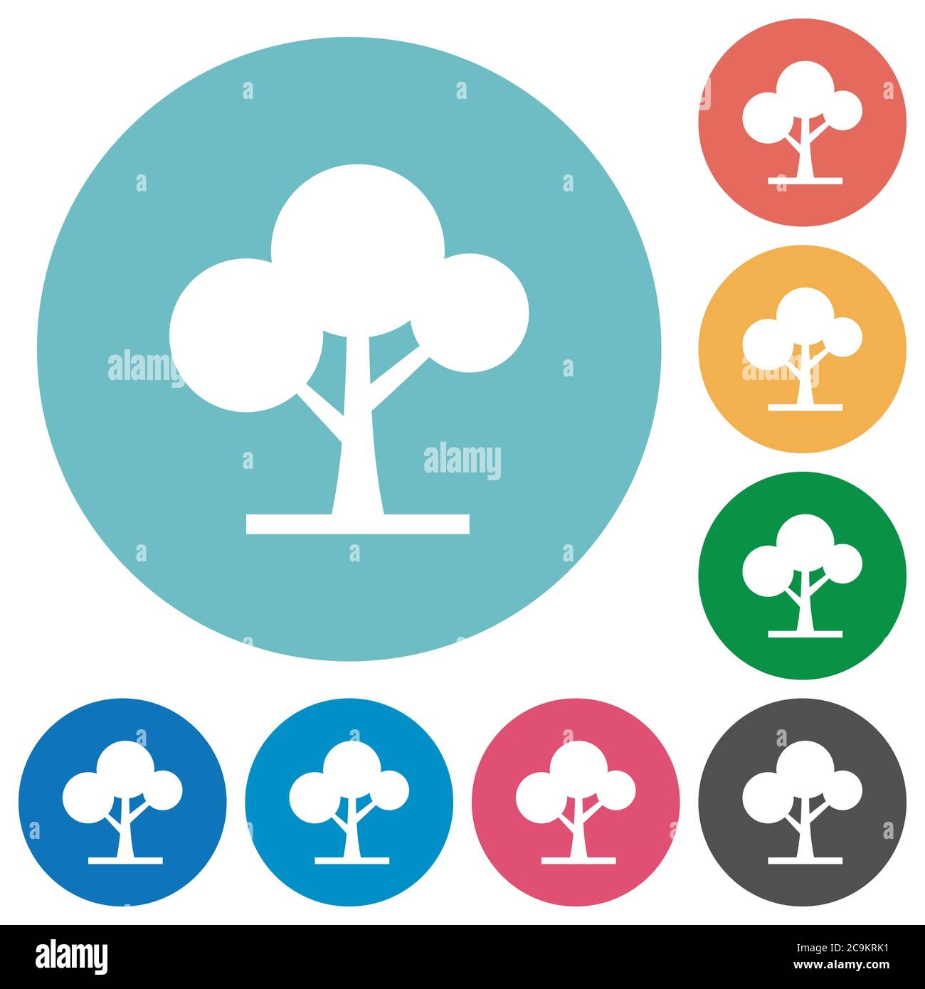 Leafy tree flat white icons on round color backgrounds Stock Vector