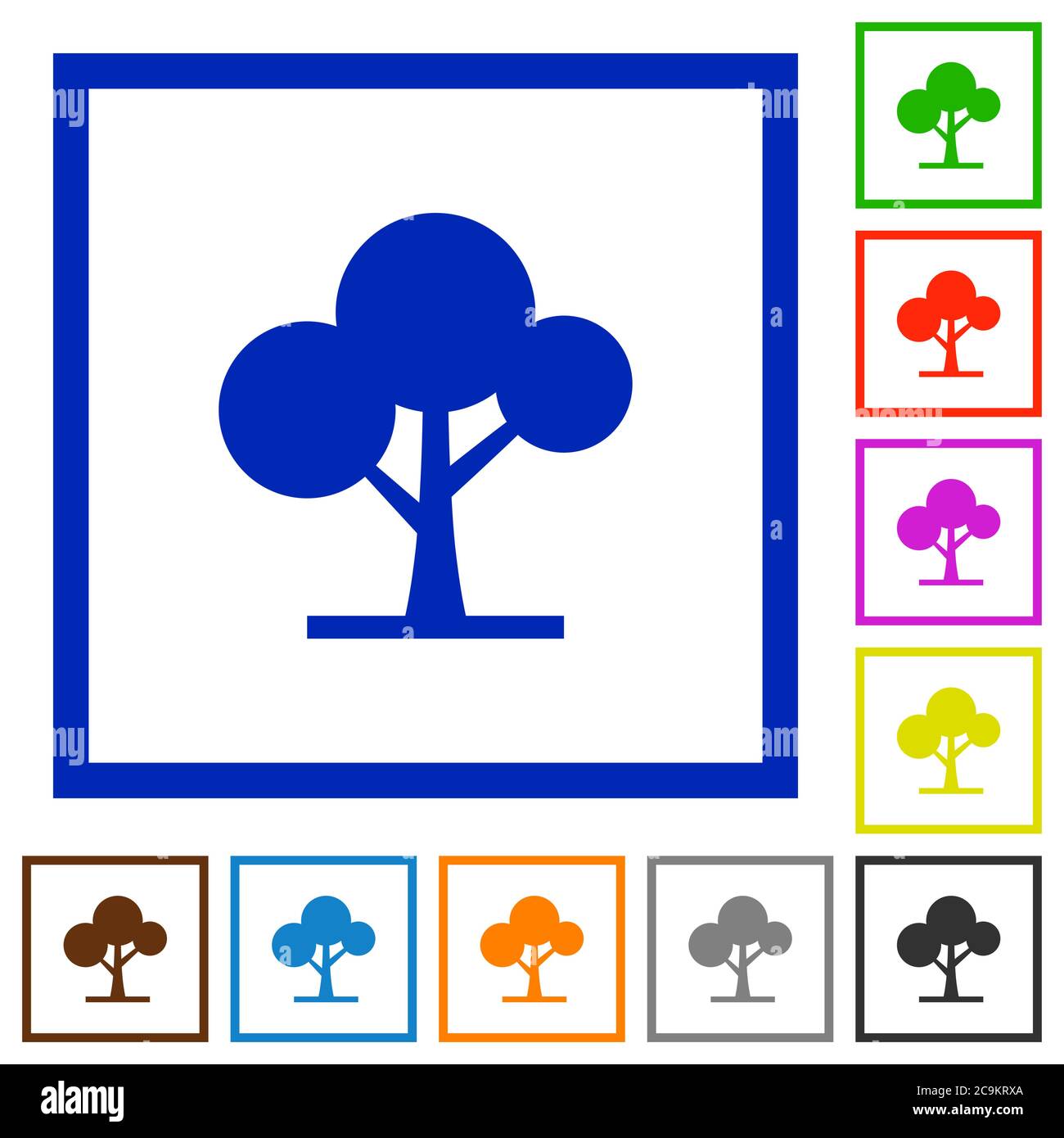 Leafy tree flat color icons in square frames on white background Stock Vector