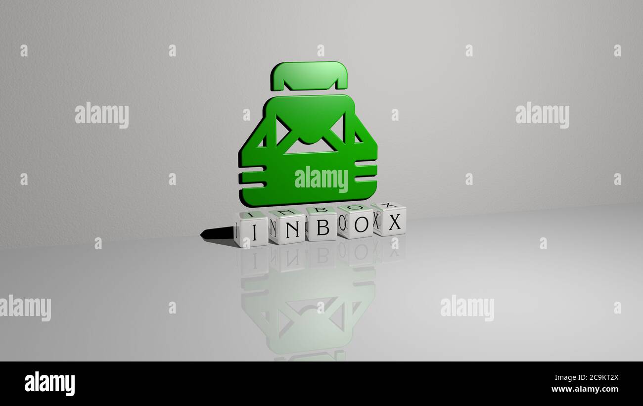 3D illustration of inbox graphics and text made by metallic dice