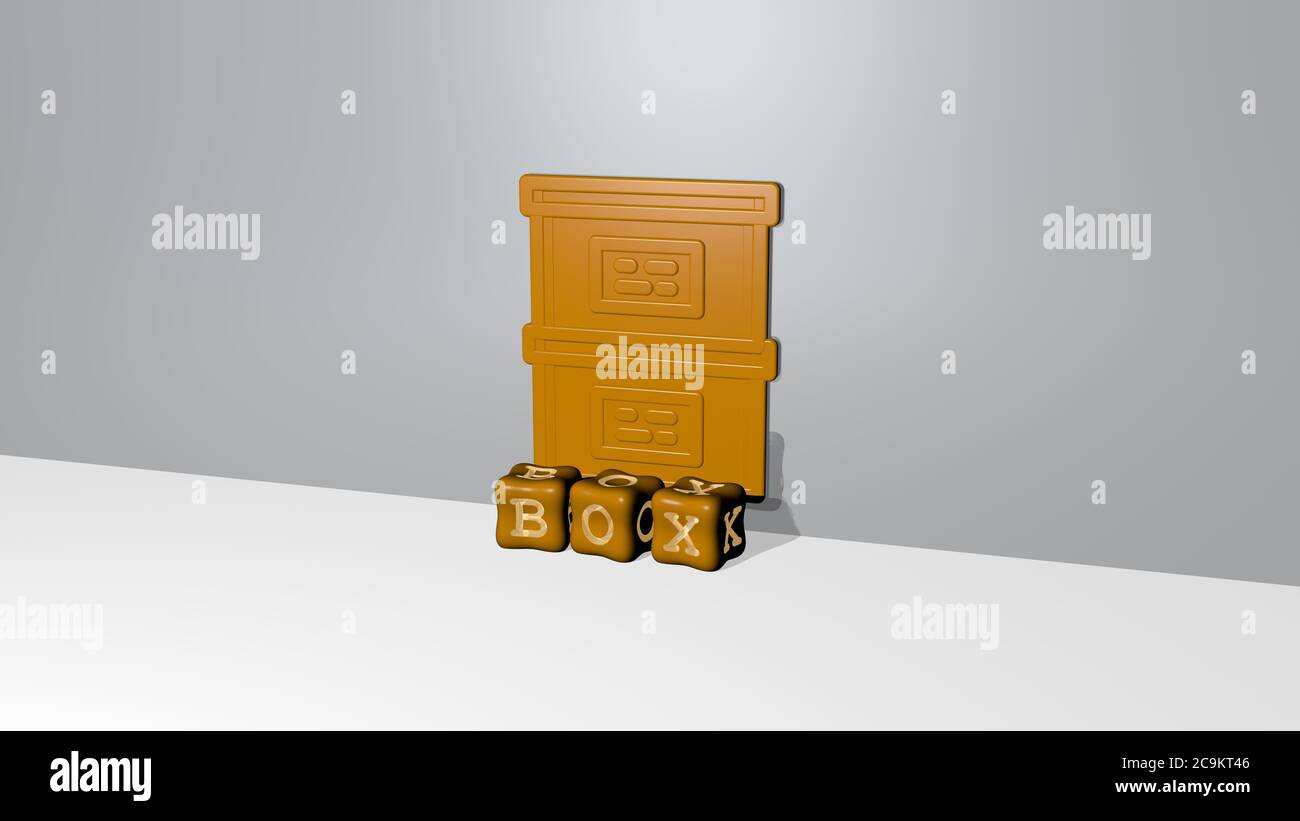 3D graphical image of box vertically along with text built by metallic ...