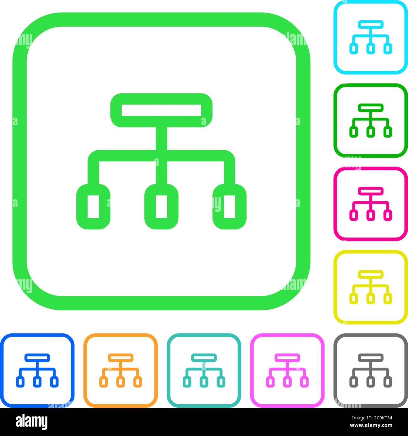 Connect vivid colored flat icons in curved borders on white background ...