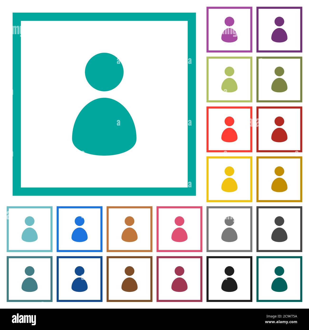 Single user flat color icons with quadrant frames on white background ...